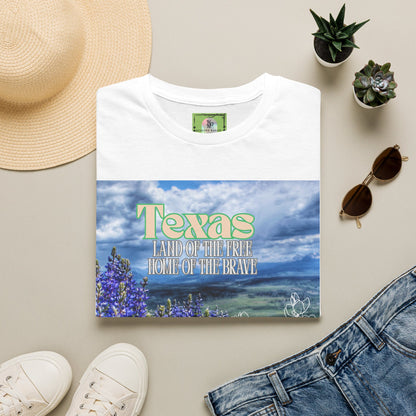 Texas Bluebonnet T-Shirt — "Texas: Land of the Free, Home of the Brave"