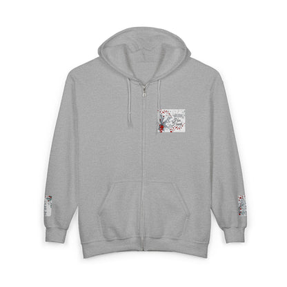 She Is as Deep As...Floral Snowfall Zip Hoodie — Holiday Red Berry Winter Design