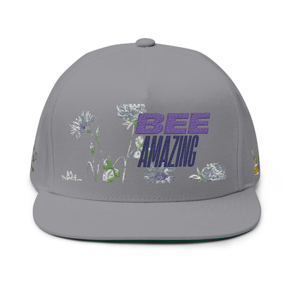 Flat Bill Cap - "Bee Amazing" Embroidered Floral Snapback
