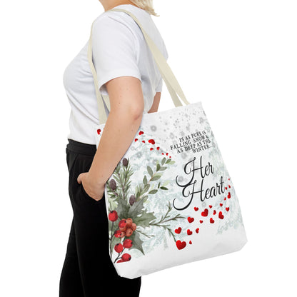 Her Heart Winter Floral Tote Bag – Romantic Valentine’s Day Canvas Tote
