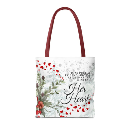 Her Heart Winter Floral Tote Bag – Romantic Valentine’s Day Canvas Tote
