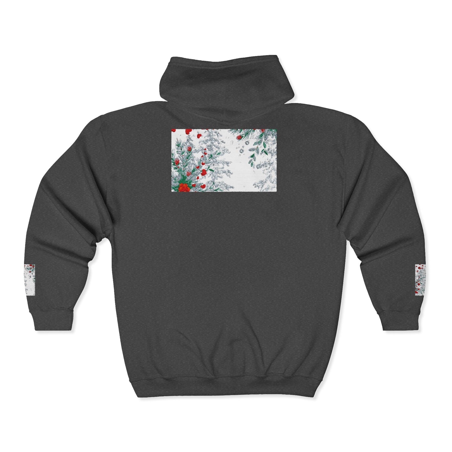She Is as Deep As...Floral Snowfall Zip Hoodie — Holiday Red Berry Winter Design