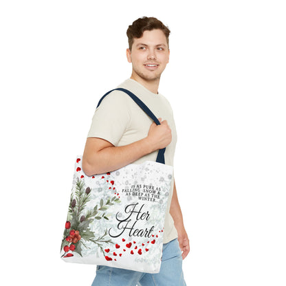 Her Heart Winter Floral Tote Bag – Romantic Valentine’s Day Canvas Tote