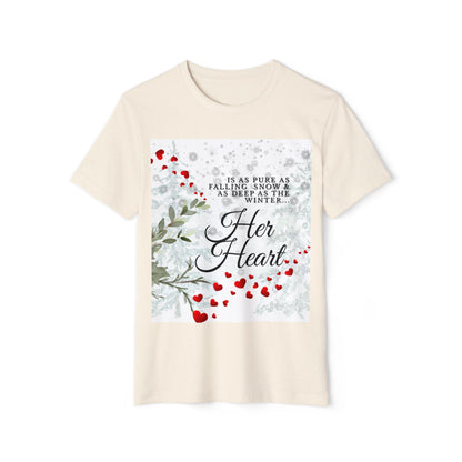 Her Heart Winter Floral T-Shirt — Romantic Snow & Red Berries Design
