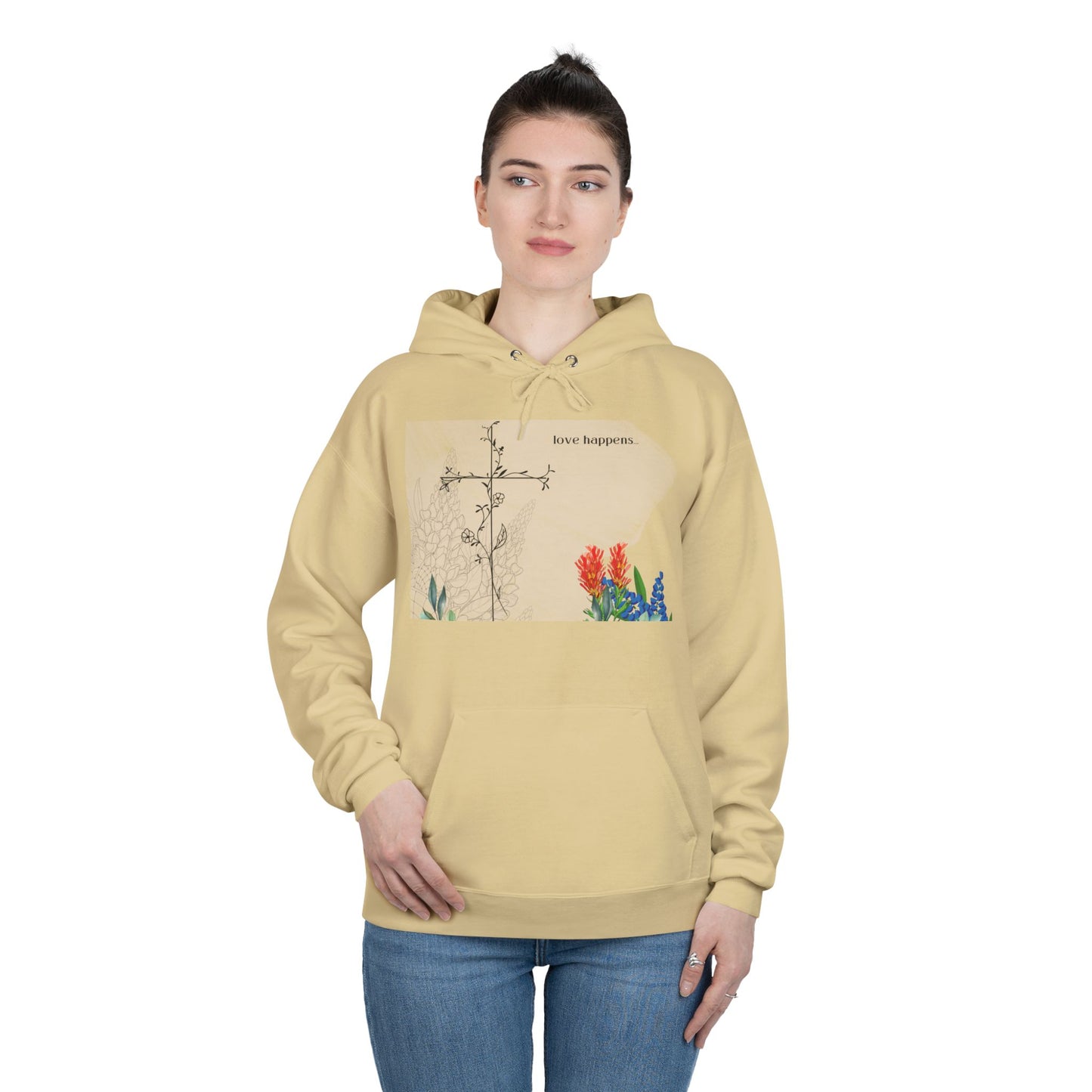 Love Happens Eco-Friendly Hoodie - Floral Design for Nature Lovers