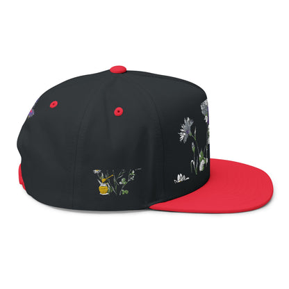 Flat Bill Cap - "Bee Amazing" Embroidered Floral Snapback