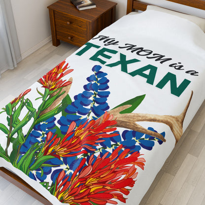 Texas MOM Velveteen Plush Blanket - Cozy Floral Throw for Mother's Day, Birthdays, and Texas Pride