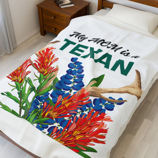 Texas MOM Velveteen Plush Blanket - Cozy Floral Throw for Mother's Day, Birthdays, and Texas Pride