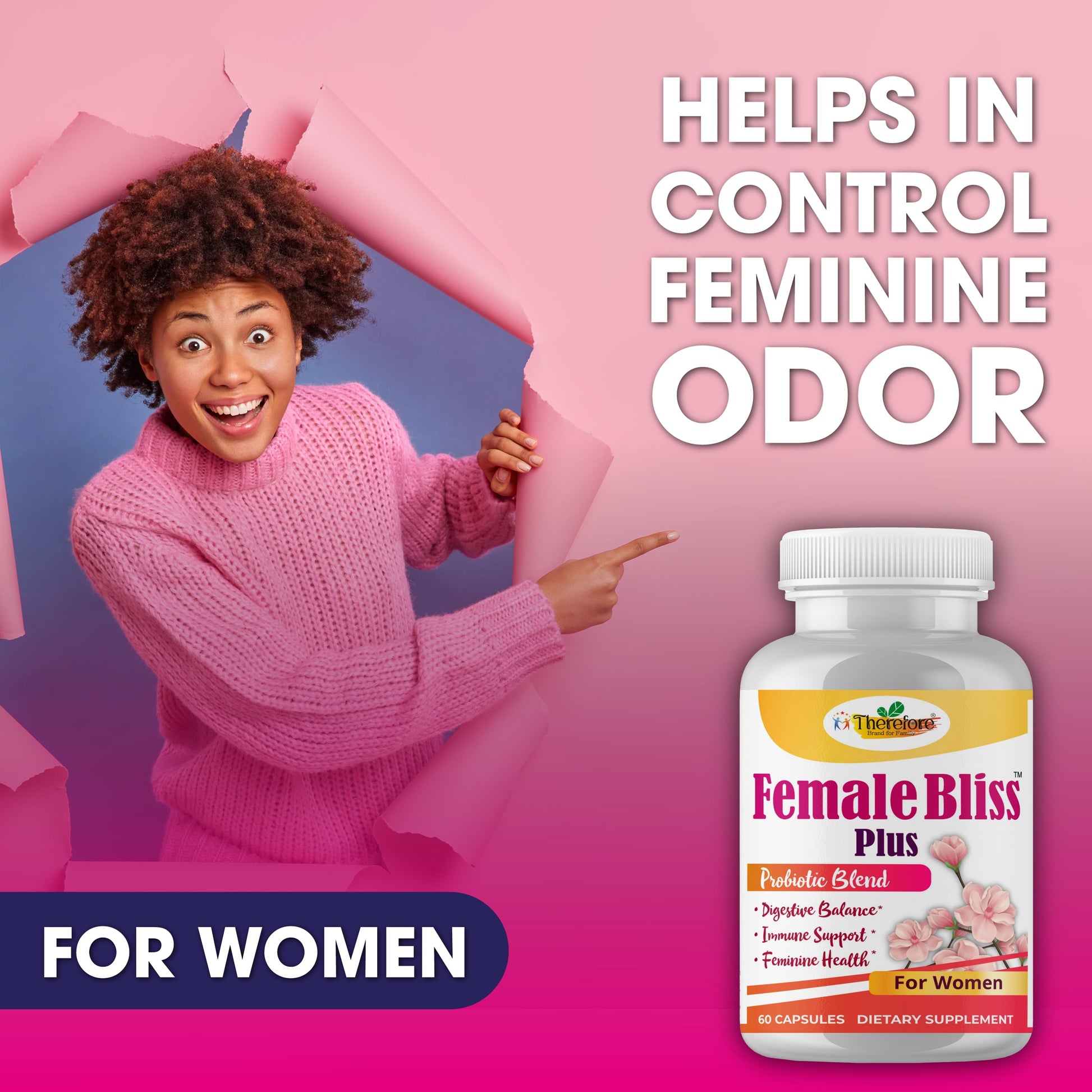 Female Bliss Women Probiotics Supplements for Vaginal Health, Ph Balance for Women 60 Vegan Capsules