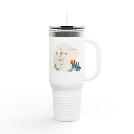 Love Happens Insulated Travel Mug - 40oz with Nature-Inspired Design & Inspirational Quote