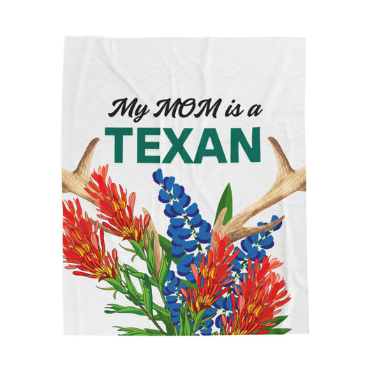 Texas MOM Velveteen Plush Blanket - Cozy Floral Gift for Mother's Day